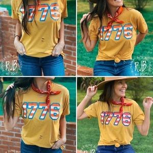 Distressed mustard 1776 tee